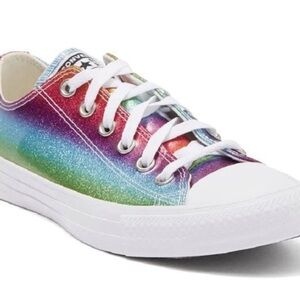 Converse Woman 7, Kids 5.5 Rainbow Glitter Low Top Sneakers - Multi, elegant